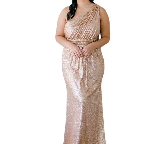 Revelry Dresses & Skirts - Revelry Starla Sequin Dress One Shoulder Gold Size 8 Bridesmaid Prom 2436 R